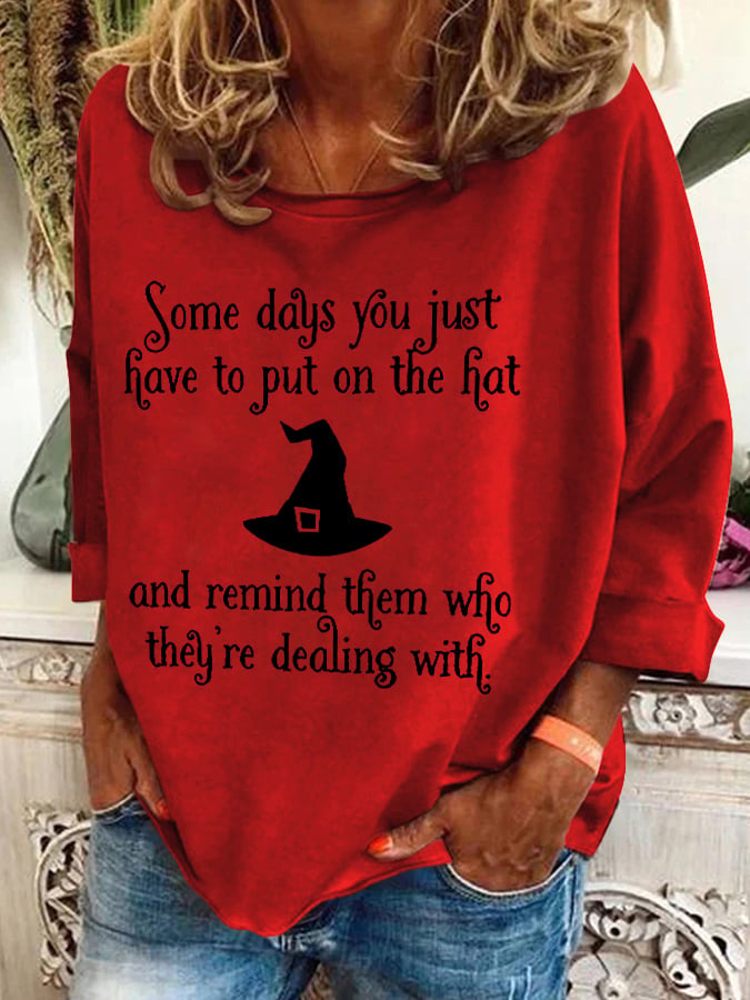 Women's Halloween Witch Printed Crew Neck Sweatshirt
