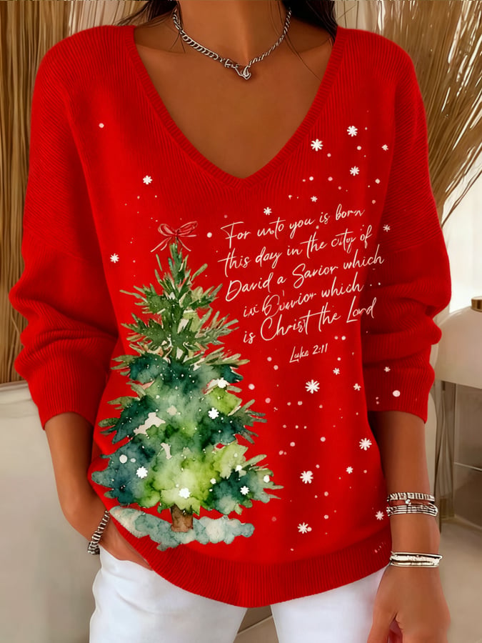 Women'S Retro Christmas Print Drop Shoulder Sweater