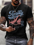Men's Amity Island 1975 Clear Skies Gentle Surf Warm Water Printed Round Neck T-Shirt