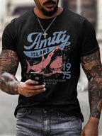 Men's Amity Island 1975 Clear Skies Gentle Surf Warm Water Printed Round Neck T-Shirt