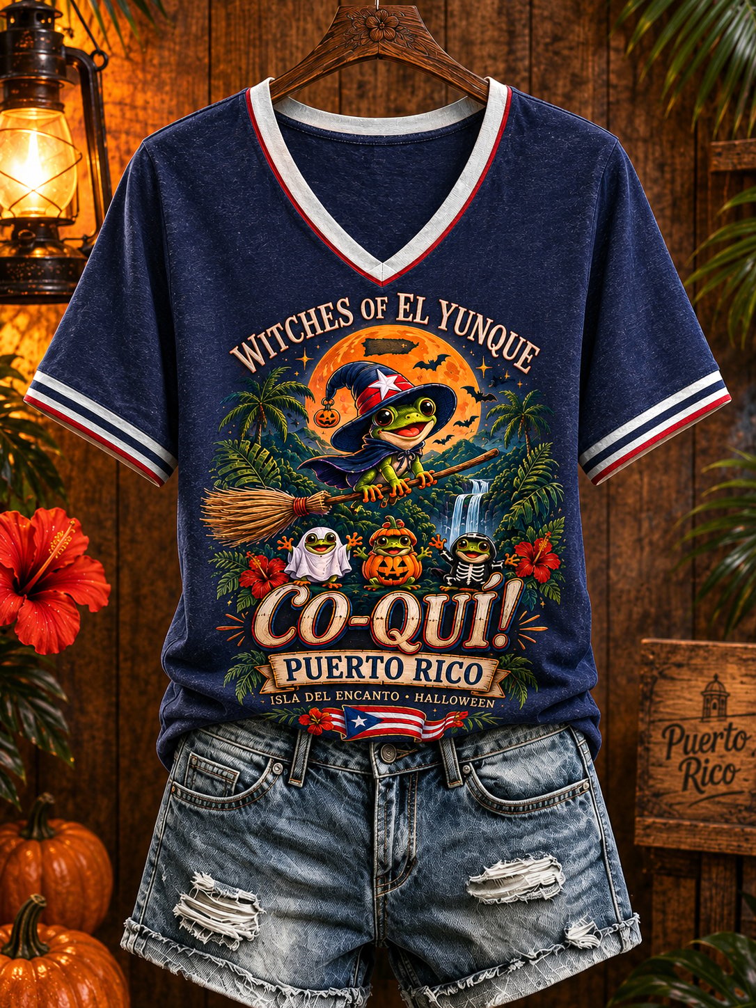 Women's Puerto Rico Halloween Art Printed T-shirt