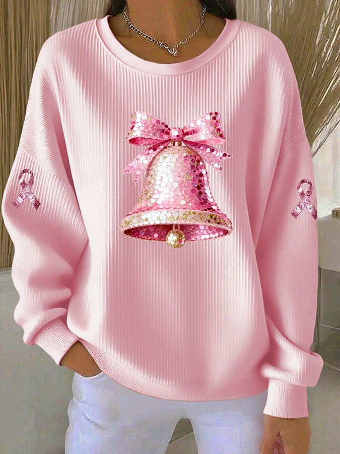 Women's Casual Breast Cancer Awareness Christmas Print Sweatshirt