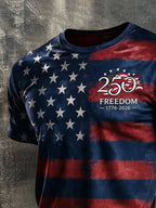 Men's Retro Independence Day Patriotic Print Crew Neck Short-Sleeve T-Shirt