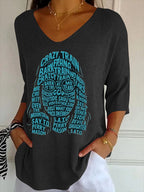 Women's Vintage Electric Rock Legend Print V-Neck T-Shirt