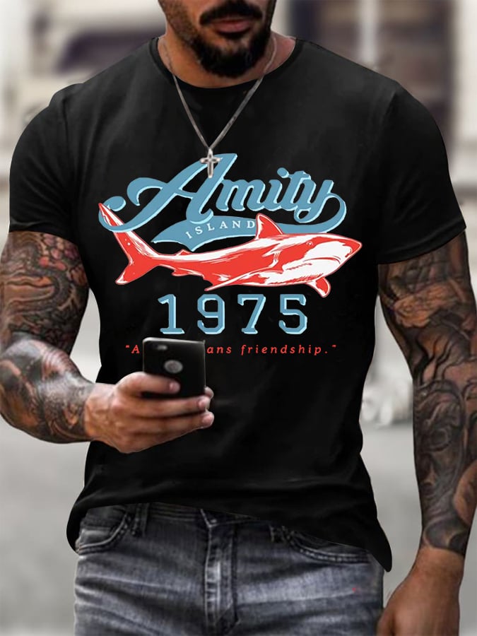 Men's Amity Island 1975 Printed Round Neck T-Shirt