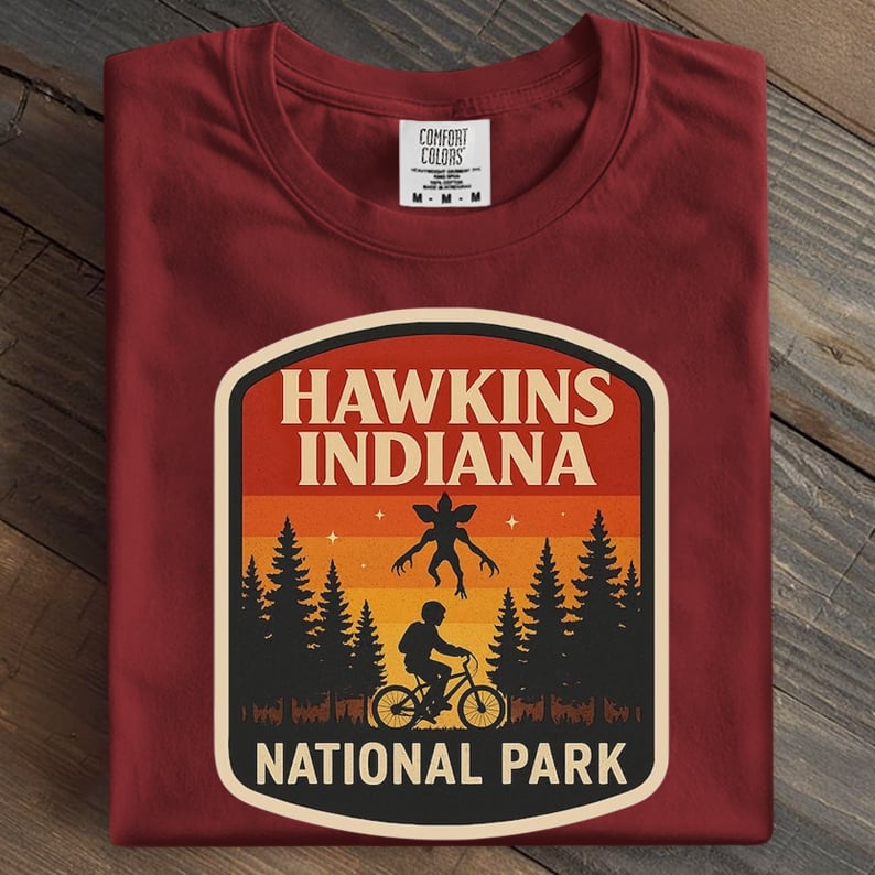 Hawkins Indiana National Park Upside Down 80s Horror Art Print Casual T-Shirt