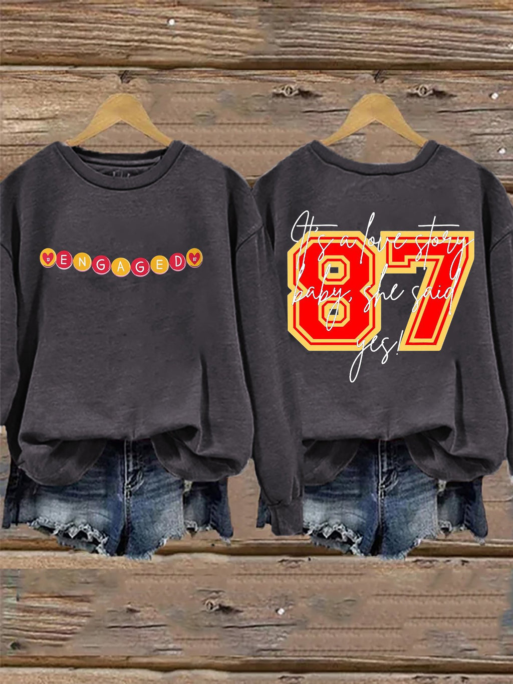 Retro 87 Engaged It’s A Love Story, She Said Yes Print Sweatshirt