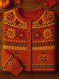 Women's Fall Pumpkin Sweater Print Cardigan
