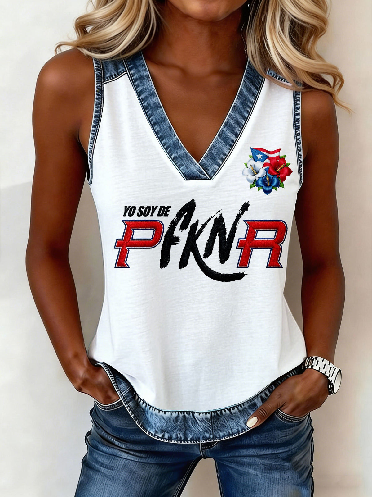 Puerto Rico Pfknr Printed & Paneled Casual Top