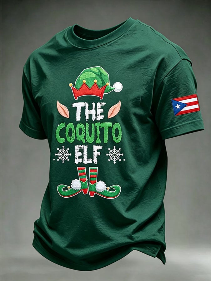 Men's Puerto Rico Christmas Print Casual T-Shirt