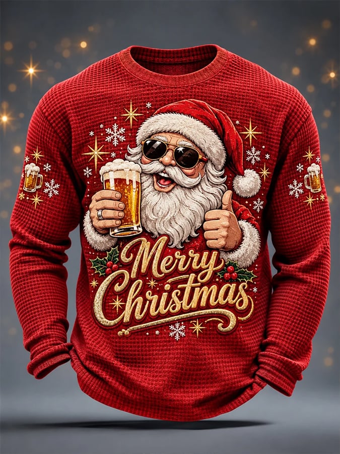 Men'S Christmas-Themed Printed Casual Long-Sleeved Shirt