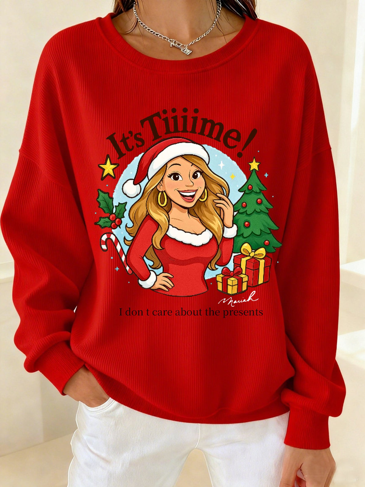 Women's Winter Christmas Print Crew Neck Top