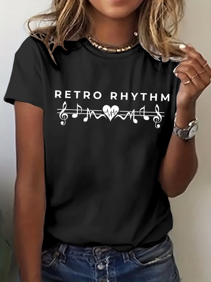 Women's Retro Rhythm Soul Music Printed Casual T-shirt