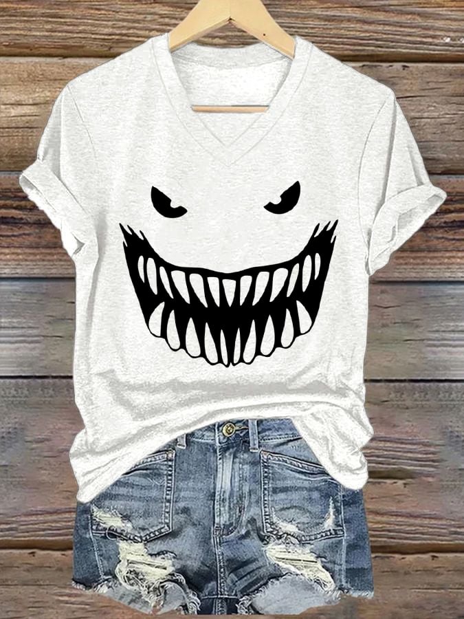 Women's Shark Face Print T-shirt