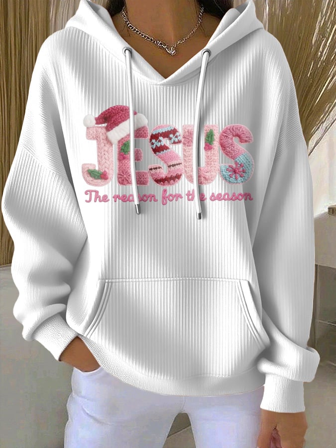 Women's casual Christmas Jesus textured thickened hoodie