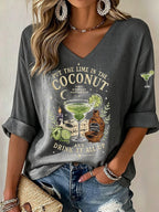Women's Midnight Margaritas Print V Neck Top