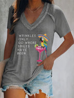 V-Neck Retro Wrinkles Only Go Where Smiles Have Been Print T-Shirt