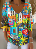 Women's Puerto Rican Flag Rain Frog Label Printed Long Sleeve Top