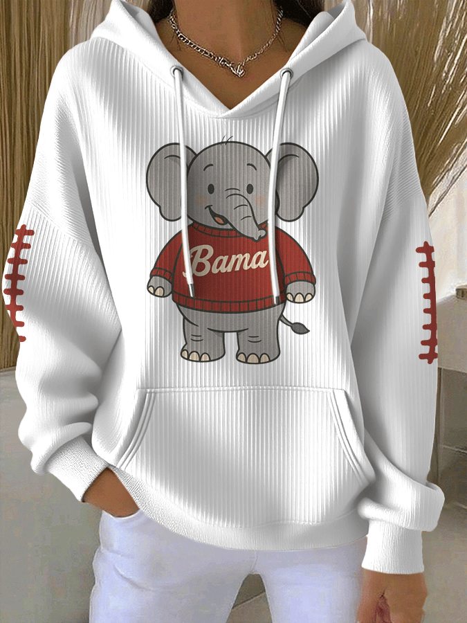 Women's Chestnut Rugby Casual Print Hooded Sweatshirt