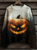 Halloween Pumpkin Colorful Casual Print Cozy Knit Sweater