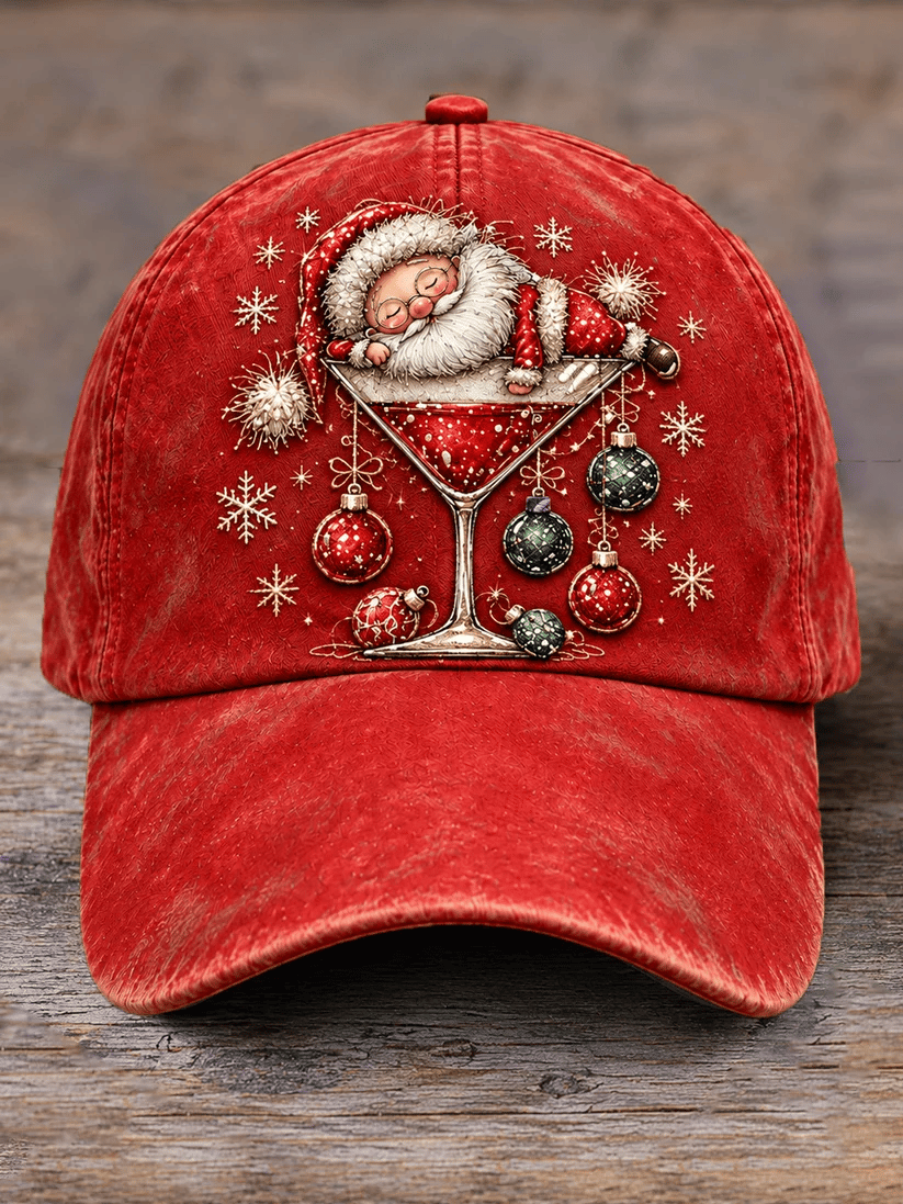 Unisex Christmas Santa Claus Wine Glass Print Hat