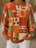 Women's Casual Printed Waffle-Knit Henley Sweatshirt