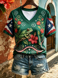 Women's Puerto Rico Boricua Floral Art Print T-Shirt