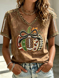 Women's Autumn Pumpkin Football Print T-shirt