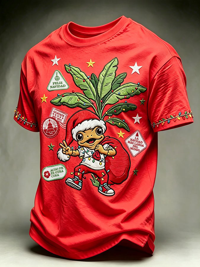 Men's Puerto Rico Christmas Print Casual T-Shirt