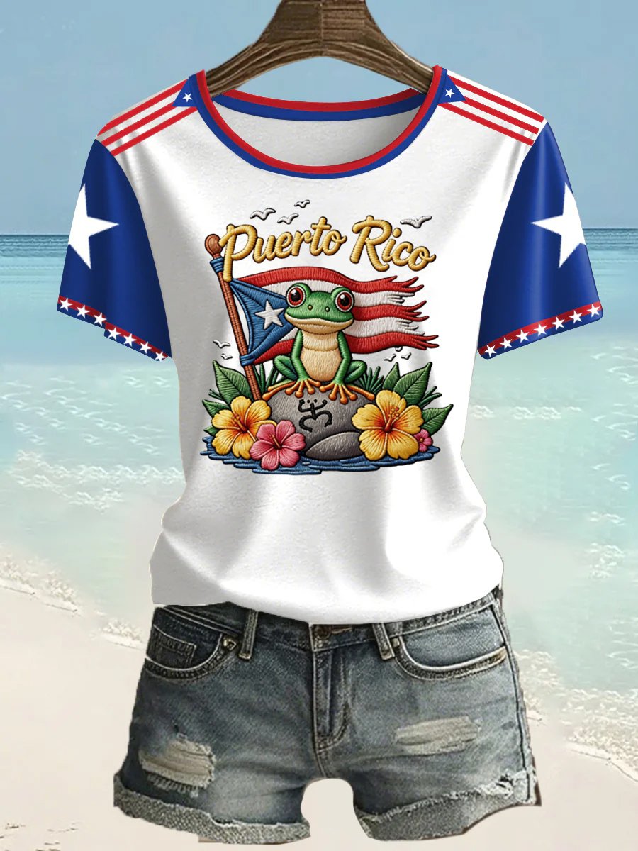 Retro Puerto Rico Print T-Shirt
