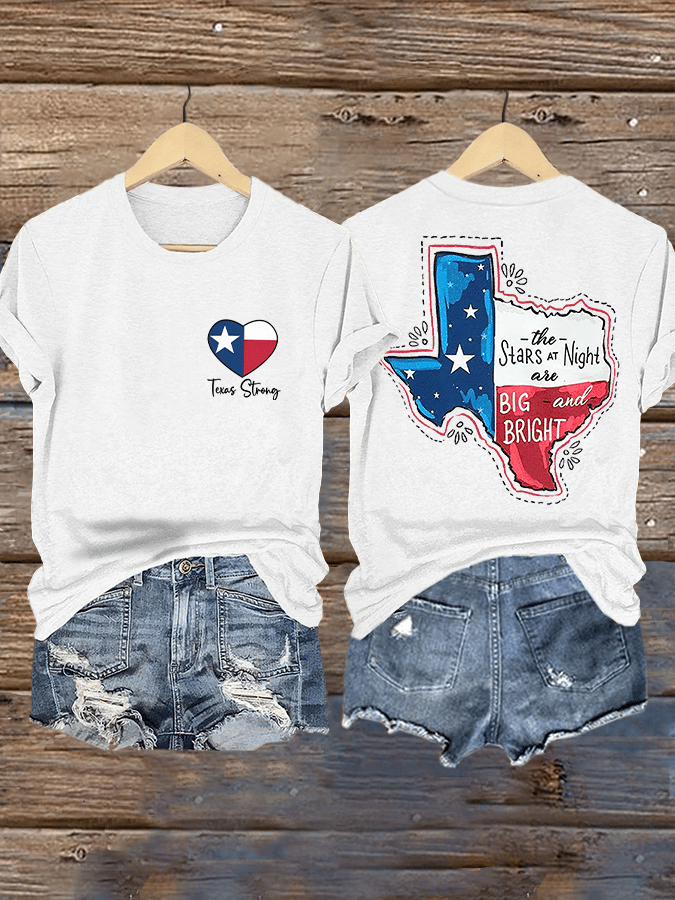 Retro Texas Strong The Stars At Night Are Big And Bright Deep In The Heart Of Texas Print T-Shirt