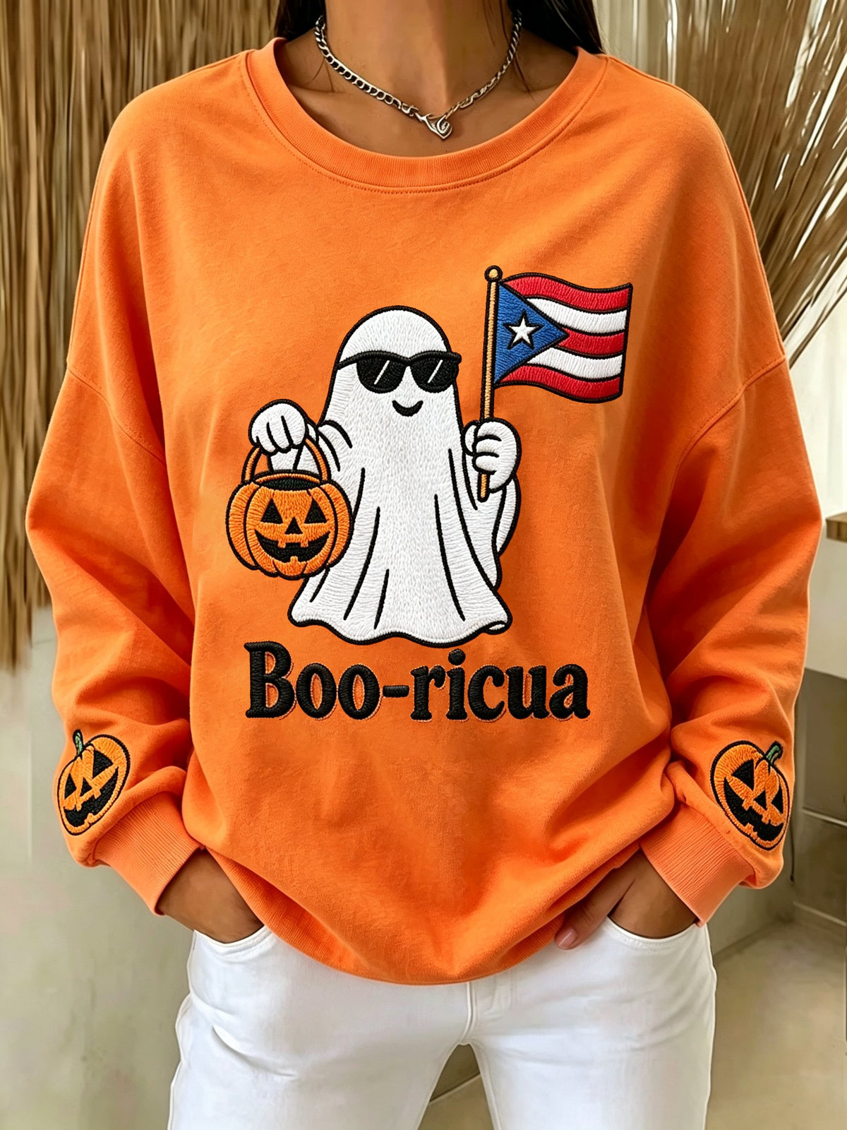 Women's Halloween In Puerto Rico Printed Long-Sleeve Sweatshirt