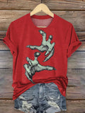 Women's Retro Halloween Print Crew Neck T-Shirt