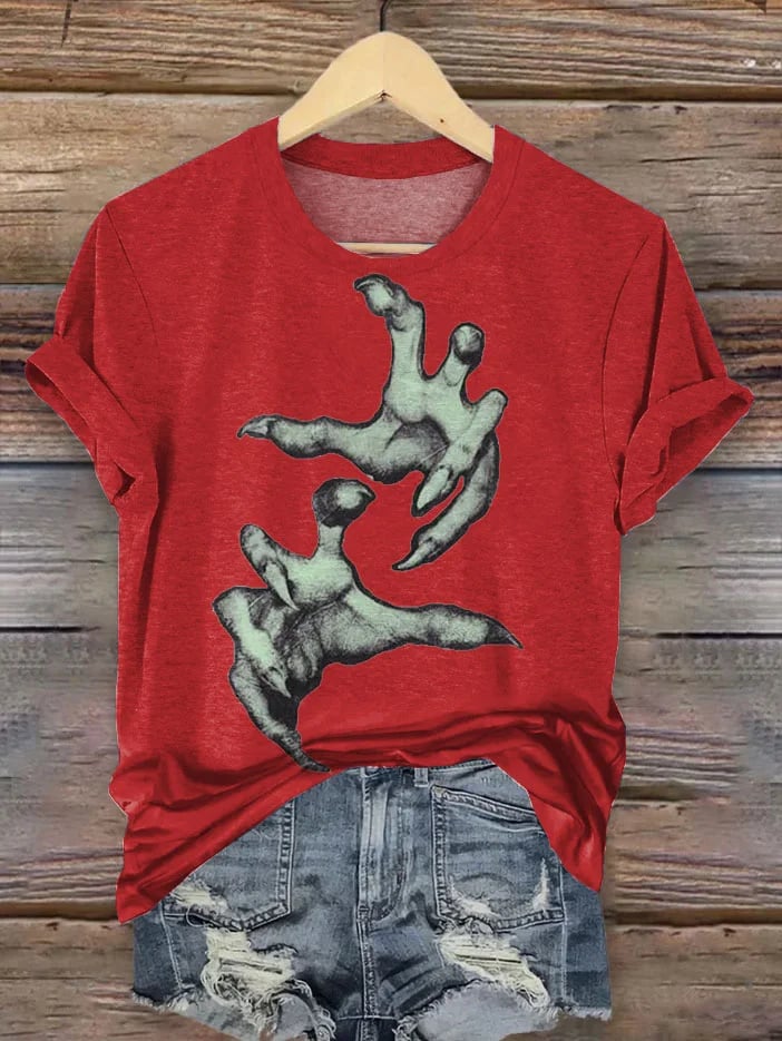 Women's Retro Halloween Print Crew Neck T-Shirt