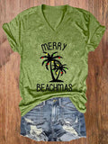 Women's Merry Beachmas Print Casual T-Shirt