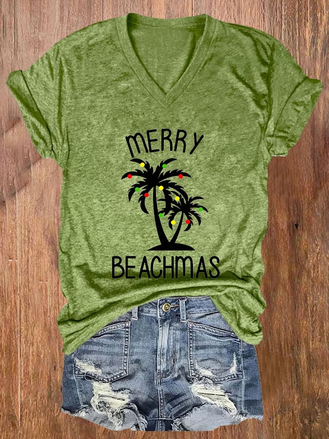 Women's Merry Beachmas Print Casual T-Shirt