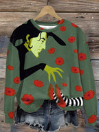 Women'S Halloween Printed Crew Neck Sweatshirt