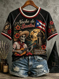 Women'S Puerto Rico-Themed Casual Printed Short-Sleeve T-Shirt For Halloween