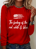 Women's The Fading of the Red White and Blue Print Casual Long Sleeve T-Shirt