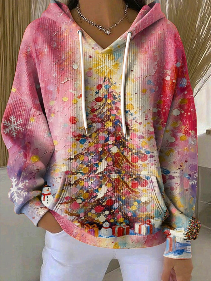 Women's Casual Christmas Atmosphere Printed Hooded Sweatshirt