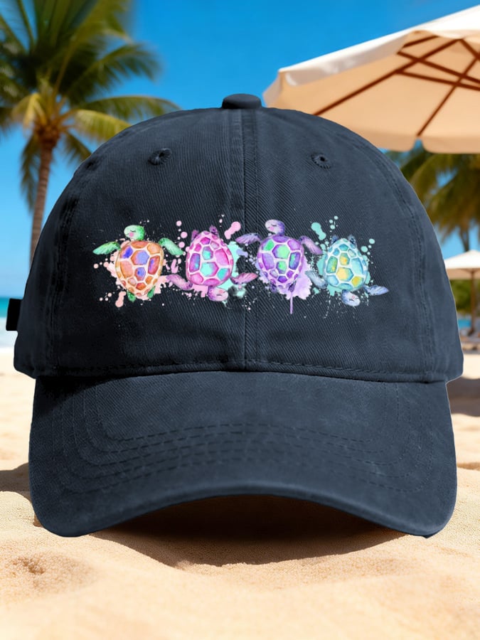 Retro  Vacation Watercolor Sea Turtle Print Baseball Cap