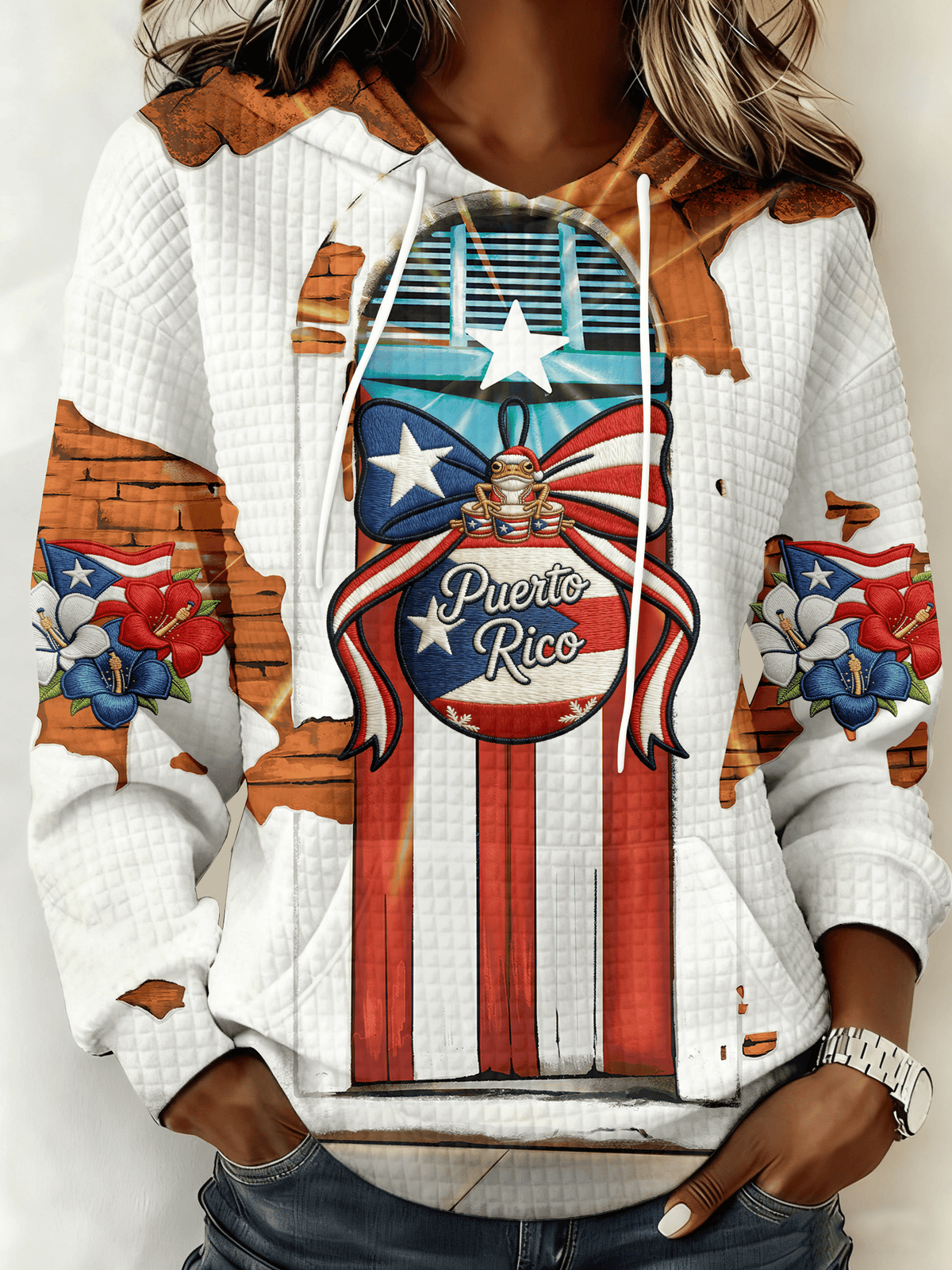 Puerto Rico Merry Christmas Printed Hooded Sweatshirt