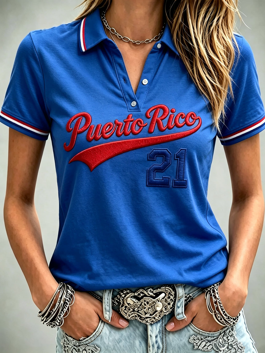 Women's No. 21 Baseball Print Casual Polo Collar