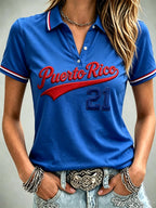 Women's No. 21 Baseball Print Casual Polo Collar