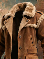 Men's Retro Suede Plush Patchwork Coat