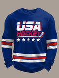 Men's Retro USA Ice Hockey Print Casual Long-Sleeved Top