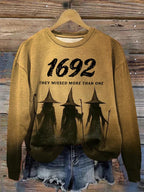 Women's Halloween 1692 They Missed More Than One, Witches Print Round Neck Sweatshirt