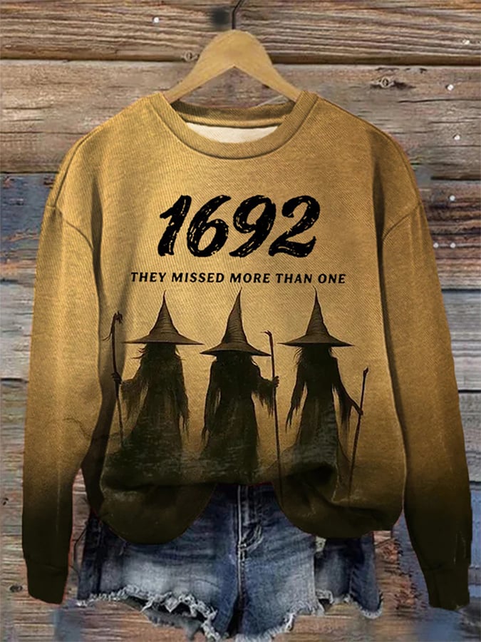 Women's Halloween 1692 They Missed More Than One, Witches Print Round Neck Sweatshirt