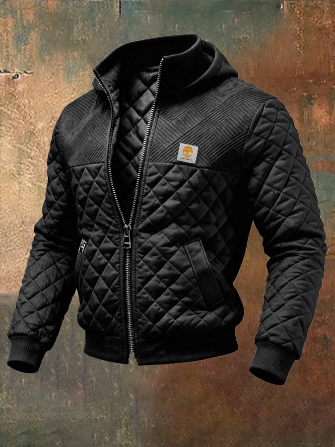 Men's Retro Quilted Patchwork Knit Jacquard Multi-Pocket Outdoor Jacket
