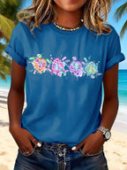 Retro Vacation Watercolor Sea Turtle Print T-Shirt